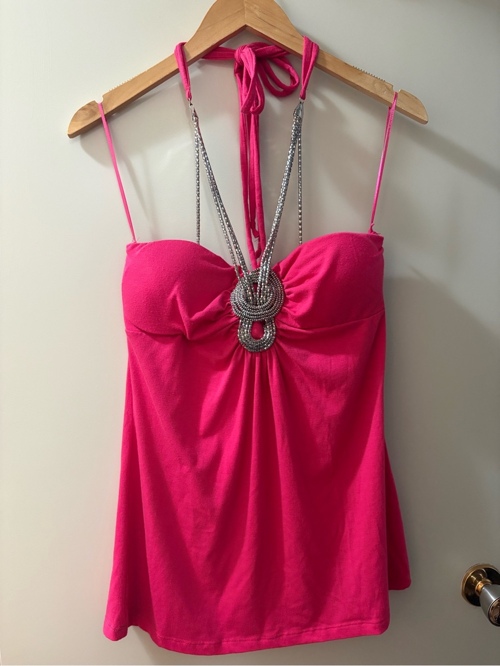 Pink Halter Embellished neck